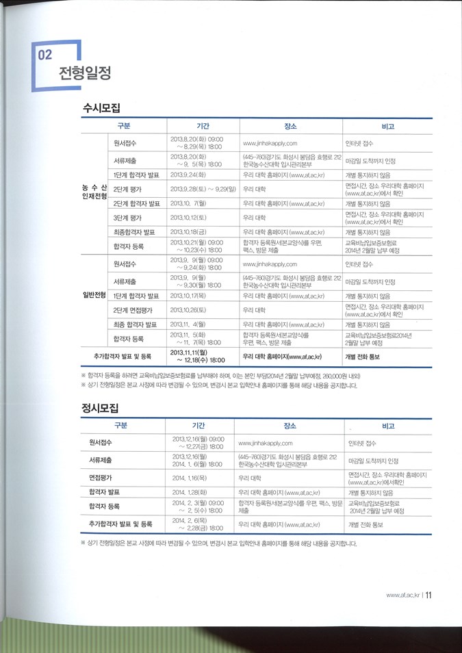 1.2014년 국립 한국농수산대학 신입생 모집 안내